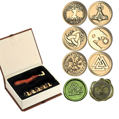 6PCS Viking Rune Wax Seal Stamp, Viking Rune Sealing Wax Stamp, Vegvisir Valknut Tree of Life Seal Wedding Invitation Birthday Party Seal Gifts (6pcs Set) (A1)