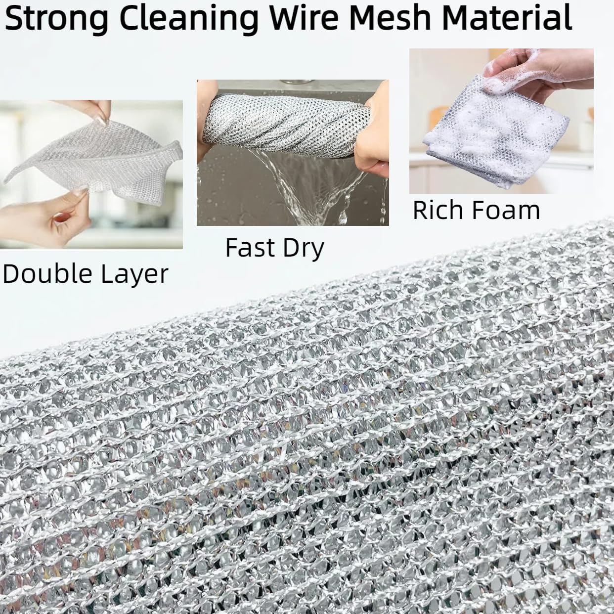 10PCS Rags Dishwash Cleaning Wire Dishcloth, Non-Scratch Kitchen Washcloths for Washing Dishes, Double Layer