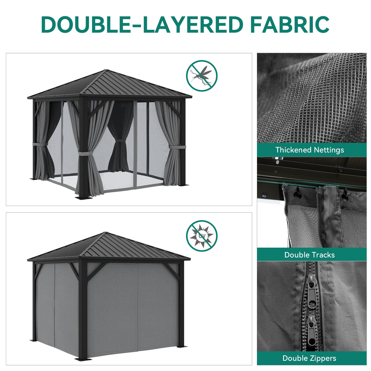 YITAHOME 10'X10' Metal Hardtop Gazebo Outdoor Patio Single Top Canopy Galvanized Iron Garden Tent Curtains Netting for Backyards Decks Lawns,Gray