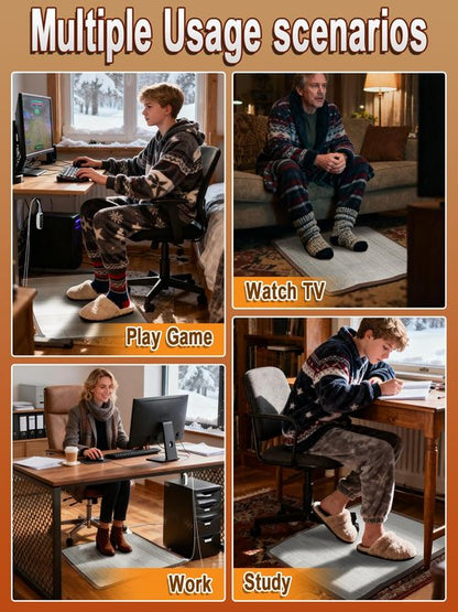 19.7x21.7in Heated Floor Mat - Foot Warmer Under Desk, 110V Electric Heating Pad with 3 Timers & 10 Adjustable Temperatures for Winter Home Office (Gray)