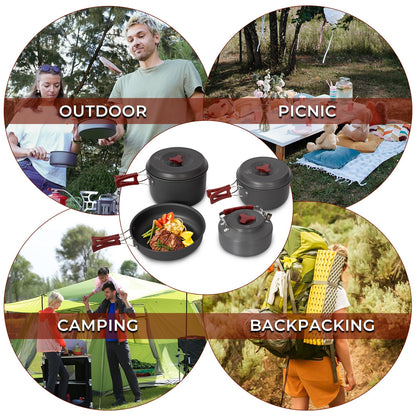 Bulin Camping Cookware Pots and Pans Set, Lightweight Backpacking Cooking Set Outdoor Cook Gear for Family Hiking Picnic (Kettle, Pot, Frying Pan, Bowls, Plates, Spoon)
