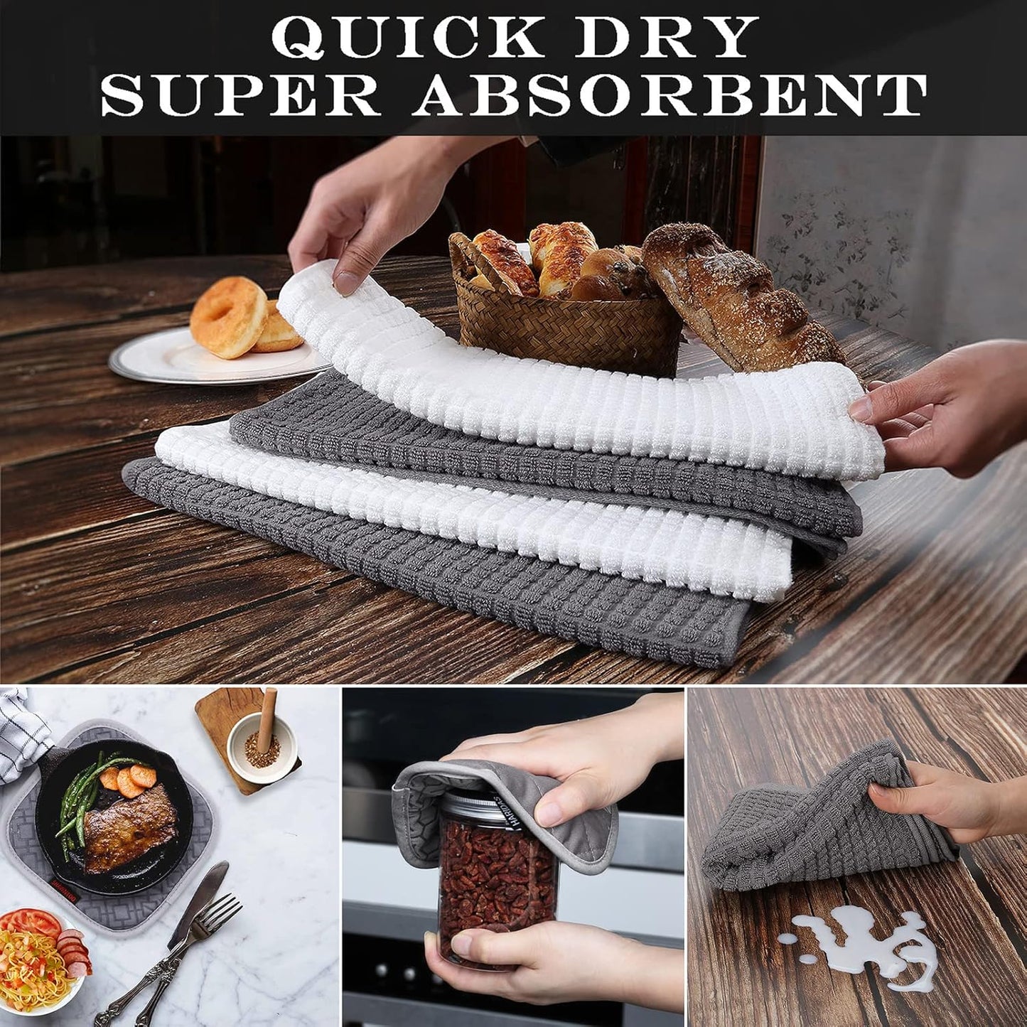 Oven Mitts and Pot Holders Set, 6pcs High Heat Resistant 550 Degree Oven Gloves with Non-Slip Silicone Surface