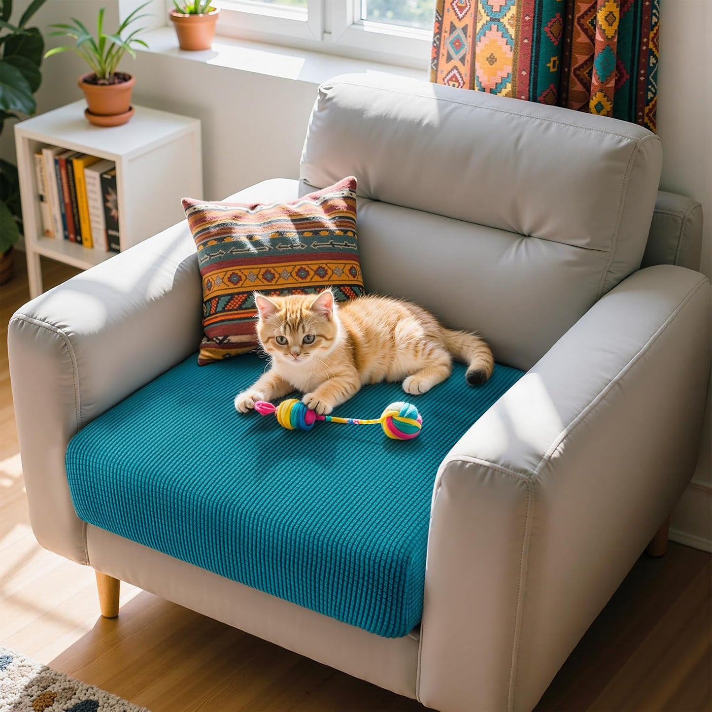 Hokway Couch Cushion Covers, Stretch Sofa Seat Cushion Slipcover Protector (Teal, Small)
