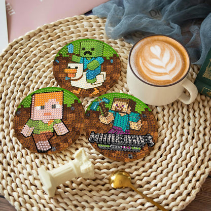 GQYCZZ 8 Pcs Diamond Art Coasters Kit for Adults/Beginner, Game Theme Diamond Painting Coasters with Holder, 5D Gem Art DIY Crafts Diamond Dots for Gift Life 10X10CM