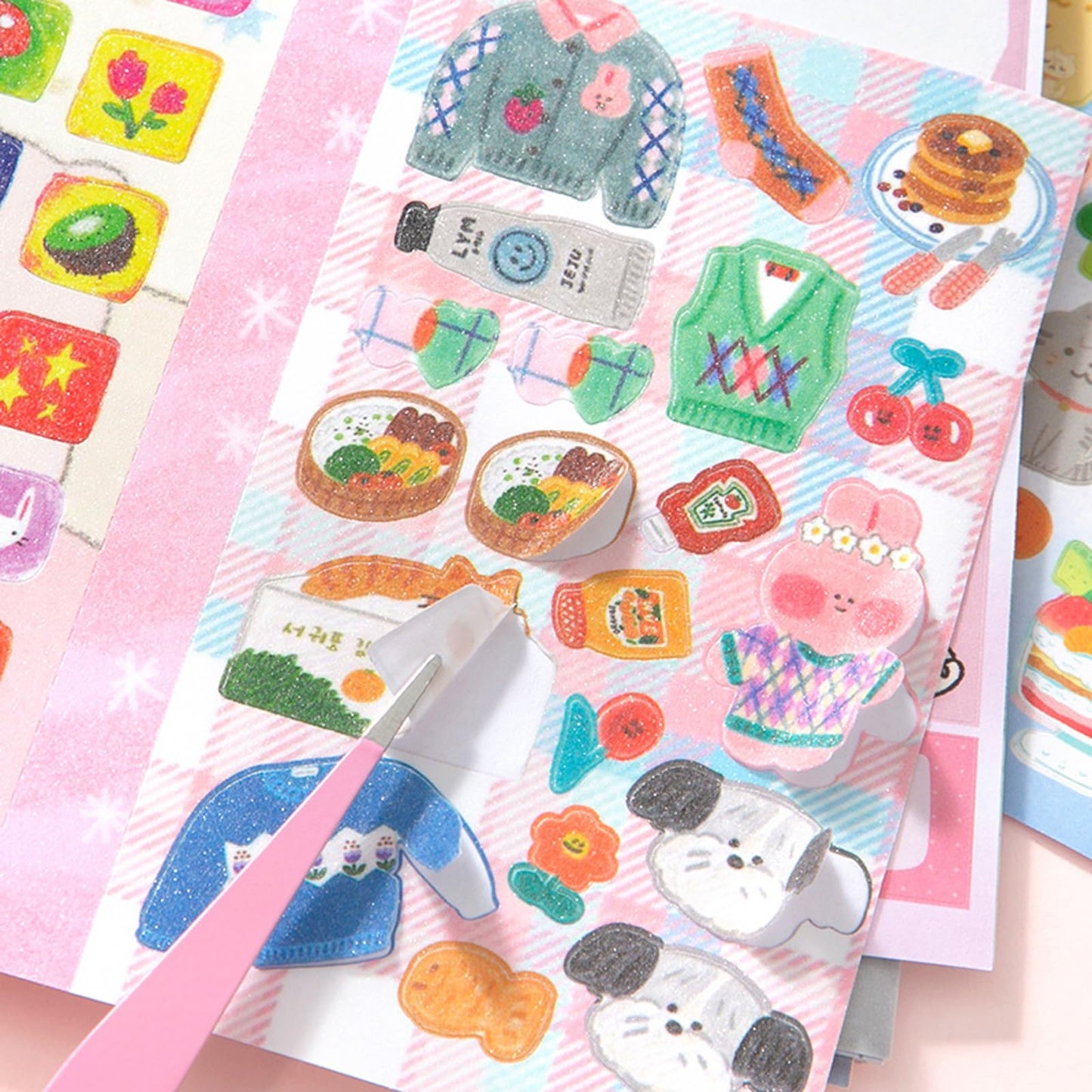 ZHIJIANHZ Japanese Manga Sticker Book 2-Pack,60 Sheets with Glitter, Matte and Writable Note Stickers for Journaling, Ins Style Scrapbook Supplies, 5.8 x 4.1 Inch Kawaii Sticker Set
