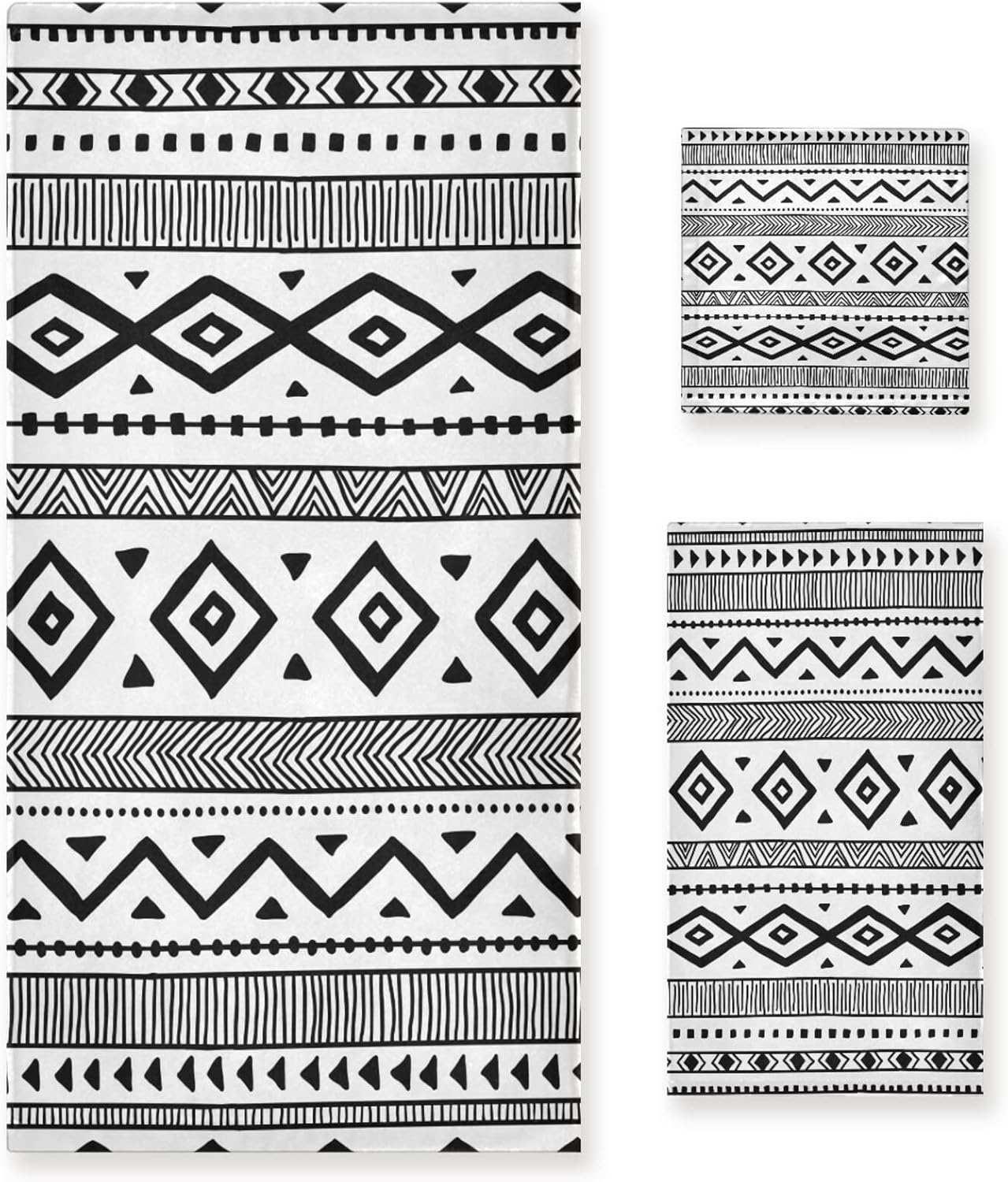 HATESAH Set Set 3 Piece,1 Towel,1 Towel,1 Bath Towels Soft Highly Absorbent Black White Native American Tribal Aztec