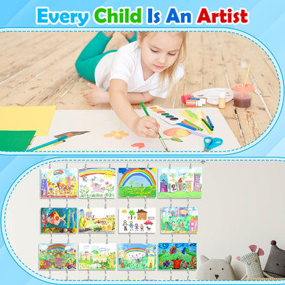 Windspeed Kids Artwork Display Wall Decor for Hanging Photo Kids Art Display for Classroom, with 118 in Alloy Steel Wire, 48P Hanging Clips