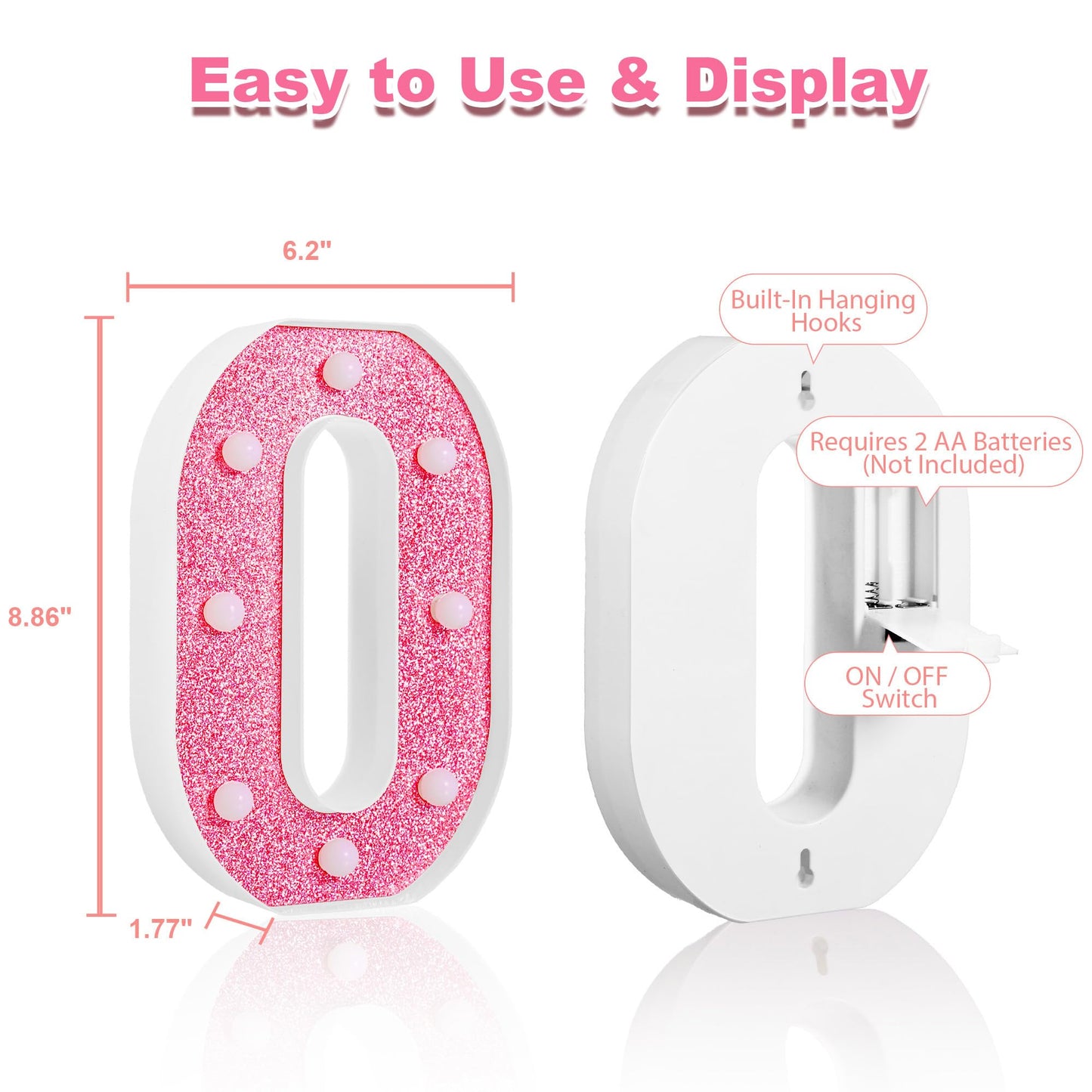 Valentine’s Day Decorations – Galentines LED LOVE Marquee Light Letters, Pink Glitter Battery Operated Tabletop Sign for Home, Party, Shelf and Mantel Décor