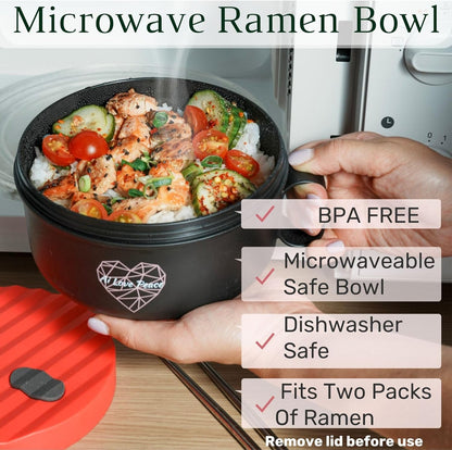 AI LOVE PEACE Ramen Bowl, Large 40 oz Microwave Ramen Cooker, Portable Noodle Bowl for Home Office Dorm Room