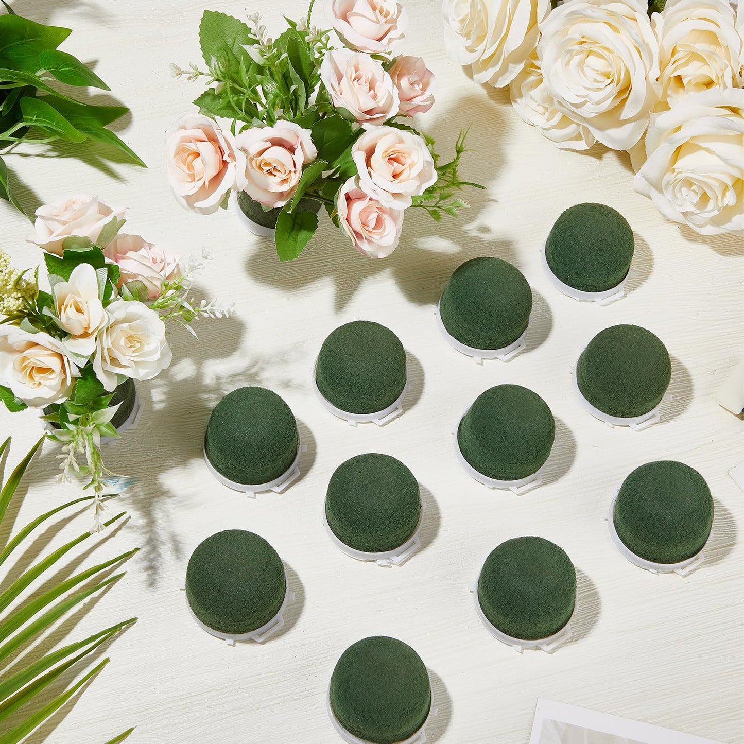 Tessco 24 Pcs Mini Floral Foam Holder Round Floral Foam with Green Arrangement Wire Arrangement Supplies for Table Wedding Wine Bottle Decor
