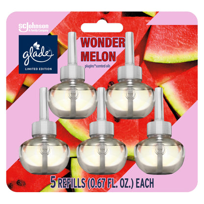 Glade PlugIns Refills Air Freshener, Wonder Melon, Scented and Essential Oils for Home and Bathroom, 0.67 Fl Oz, 5 Count