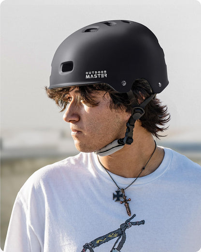 OutdoorMaster Skateboard Cycling Helmet - Two Removable Liners Ventilation Multi-Sport Scooter Roller Skate Inline Skating for Kids, Youth & Adults - XL - Black