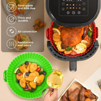 Buauty 3 Pack Air Fryer Silicone Liners 8inch Air Fryer Silicone Pot Reusable Food Grade Silicone Airfryer Liners Baking Basket Accessories Replacement of Flammable Disposable Parchment Paper