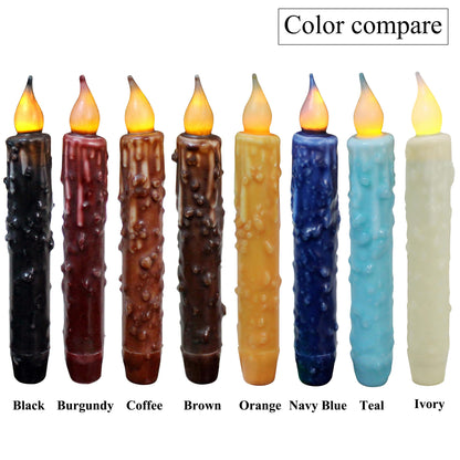 CVHOMEDECO. Real Wax Hand Dipped Battery Operated LED Timer Taper Candles Country Primitive Flameless Lights Décor, 6-3/4 Inch, Matt Black, 3 PCS in a Package