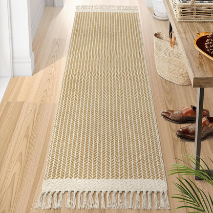 2x7 Lahome Belle Boho Laundry Room Rug, Runners for Hallways Lightweight Entry Woven Cotton Runner Rug with Tassels