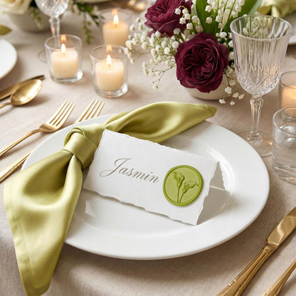 UNIQOOO Wax Seal Stickers - 3D Calla Lily Floral Wedding Invitation Envelope Seal Stickers, 50 Pcs Self- Adhesive Chartreuse Green Flower Wax Seals, Perfect for Bridal Shower, Gift Wrapping