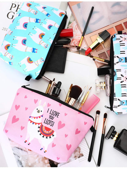 SATINIOR 6 Pcs Llama Gifts for Women Llama Makeup Bag 5.3 x 8.7 Inch Alpaca Pouch Cosmetic Bag for Winter Christmas Women Stocking Stuffers(Cartoon Design)