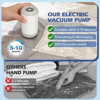 Travel Vacuum Storage Bags with Rechargeable Air Pump, 11 Pack Portable Space Saver Bags, Compression Bags for Clothing, Bedding, Seasonal Storage & Packing Bags for Moving