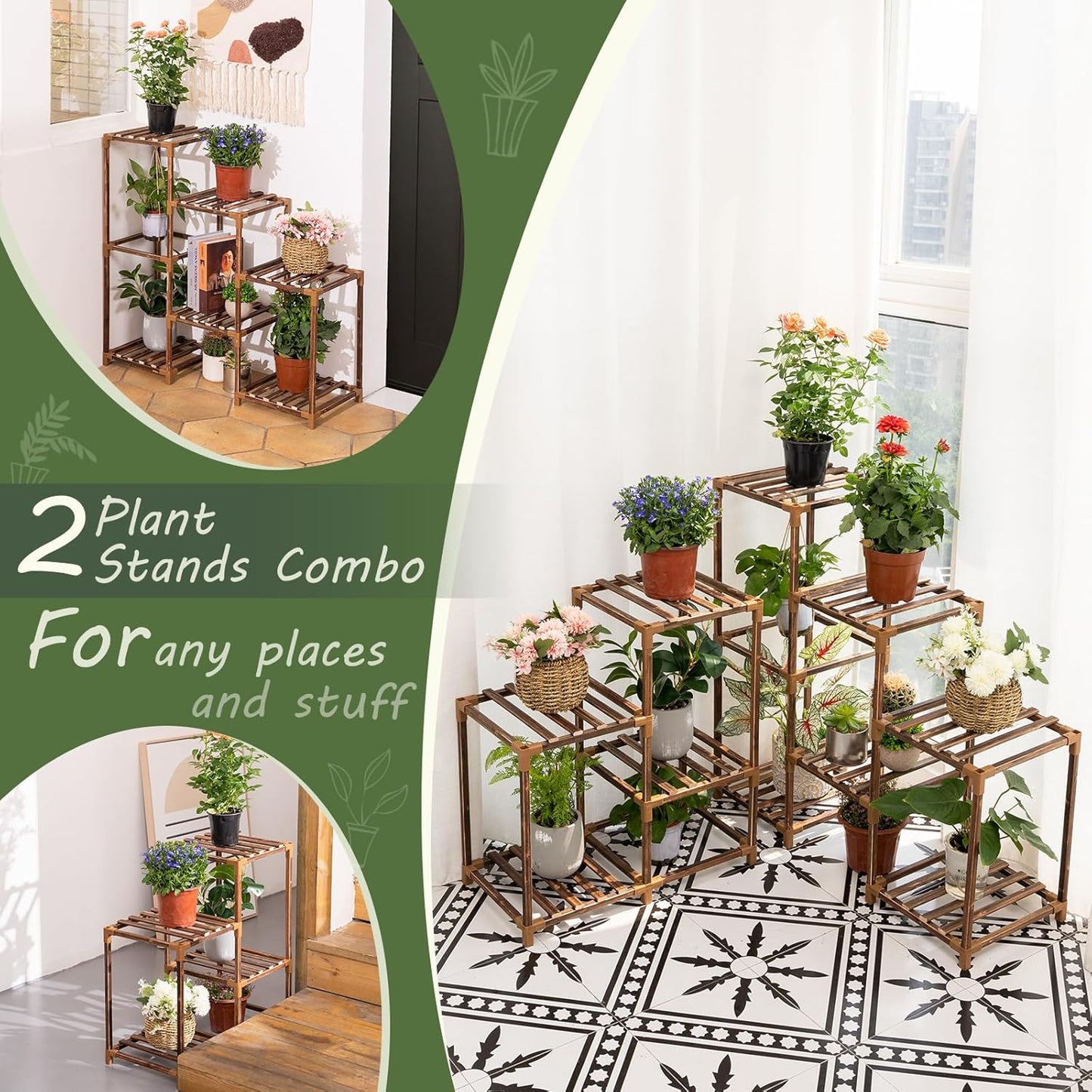 5 10 Uneedem Wood Plant Stand Indoor Outdoor Corner Plant Shelf Stand, Tiered Potted Flower Plant Stands for Indoor