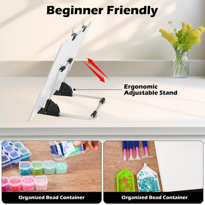 Diamond Painting Storage Accessories Kit with A4 LED Light Pad, Bead Organizers, Drill Pens, Storage Boxes, and Tools (A4 Light Pad Kit)