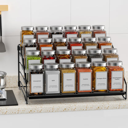BOIVSHI 4 Tier Spice Rack for Cabinet, Spice Rack Organizer, Depth Adjustable Spice Holder for Countertop, Cupboard, Pantry, Seasoning Shelf, Metal, Black (1 Pack)