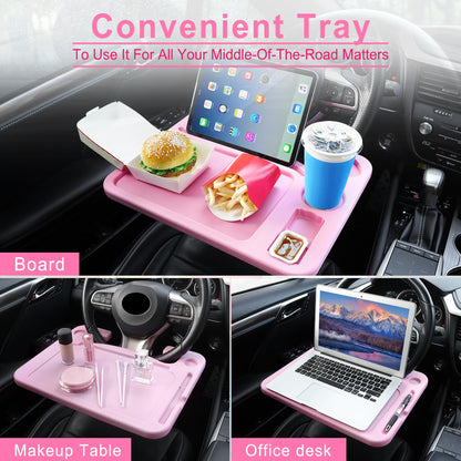 JUSTTOP Car Steering Wheel Desk for Laptop,Multipurpose Travel Car Accessories, Car Seat Stand Trays for Eating, Steering Wheel Under Table Console(Black)