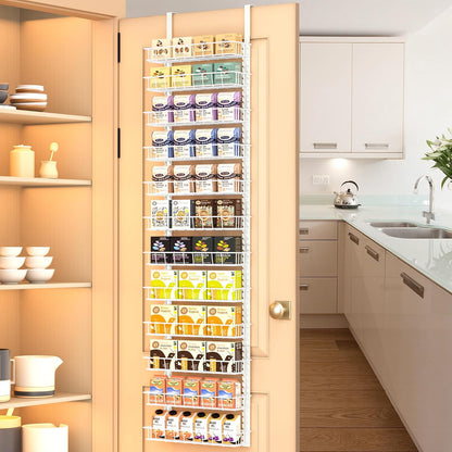 12 12 Churboro Over the Door Pantry Organizer Rack with Adjustable Baskets, Tiers Dual-use Spice Rack- Hanging or Wall