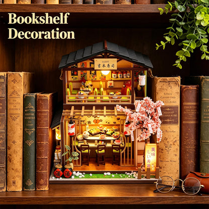 LUSASIN Book Nook Kit with Dust Cover, DIY Miniature House Kit for Adults Bookshelf Insert Booknook 3D Wooden Puzzle Dollhouse Room Decor Gifts for Family, Friends(Excluding Batteries and Glue)