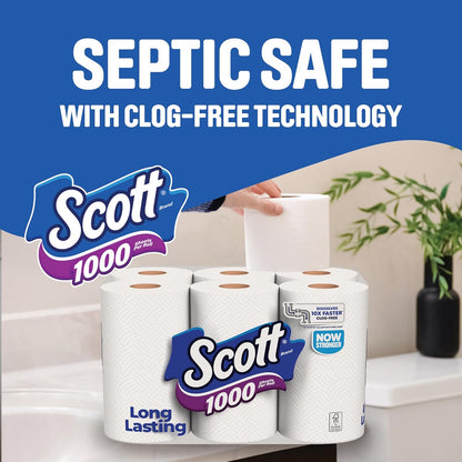 Scott 1000 Toilet Paper - Septic-Safe 1-Ply Tissue | 18 Rolls for Ultimate Cleanliness