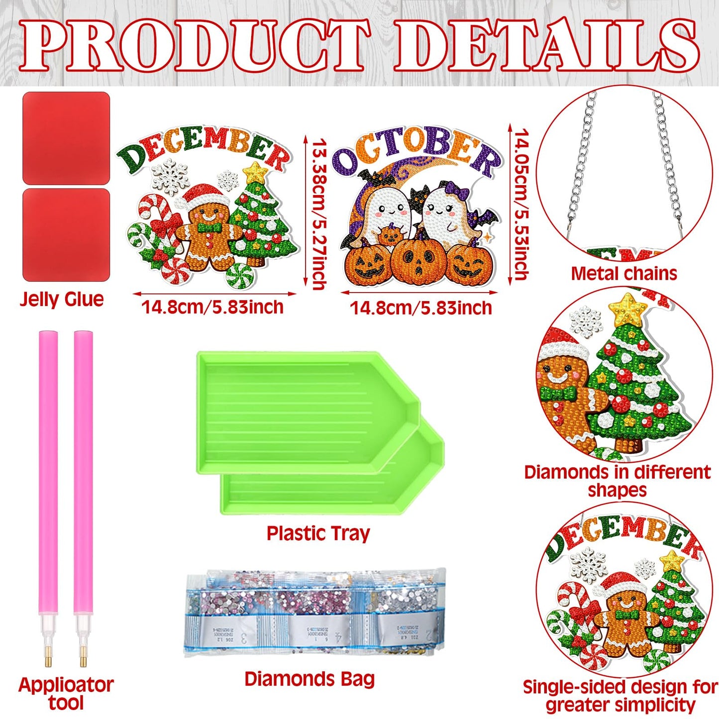 Cinnvoice 12 Pcs Seasonal Diamond Art Wreath Kits Holiday 5d DIY Diamond Painting Signs Germ Hanging Art Ornaments for Wall Door Decorations (Month)