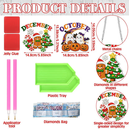 Cinnvoice 12 Pcs Seasonal Diamond Art Wreath Kits Holiday 5d DIY Diamond Painting Signs Germ Hanging Art Ornaments for Wall Door Decorations (Month)