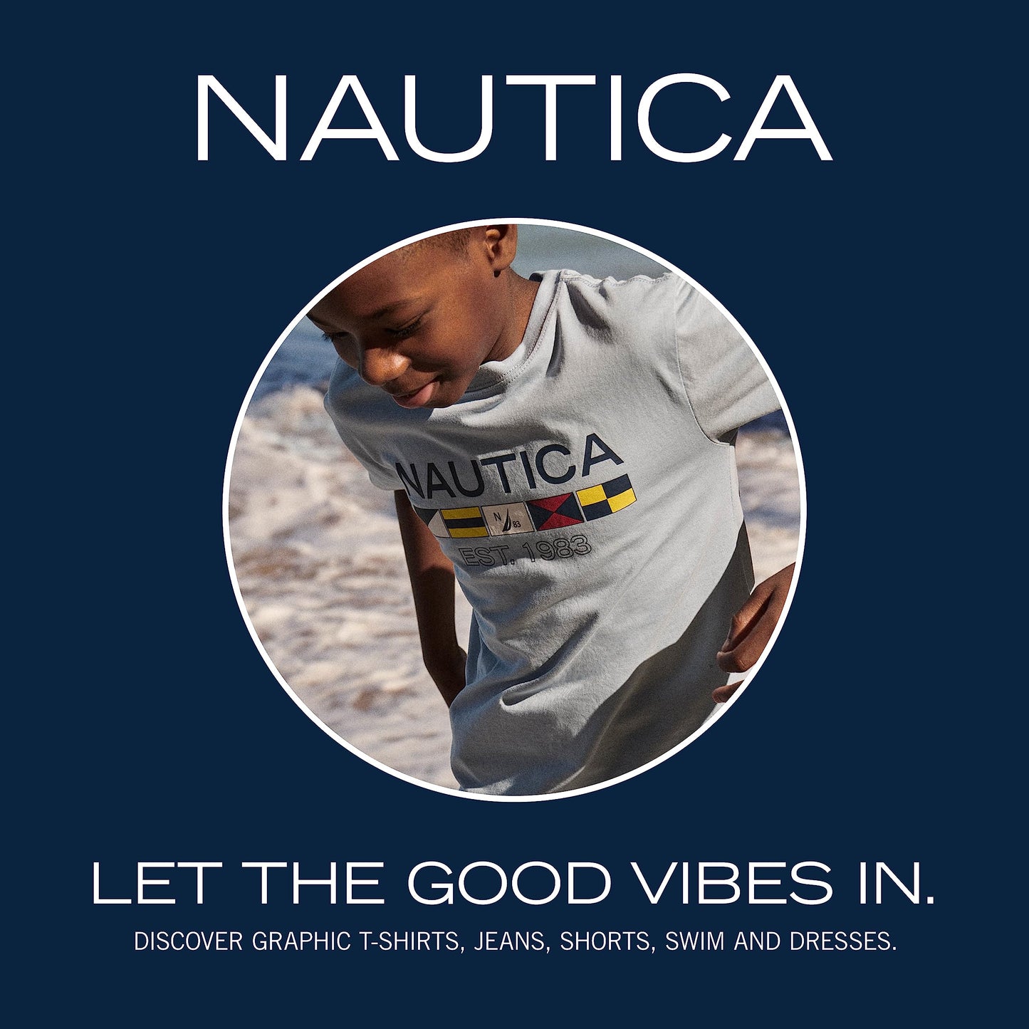 Nautica Boys' Short Sleeve Graphic Crew Neck T-Shirt, Soft, Comfortable, Relaxed Fit, Cruising Bright White