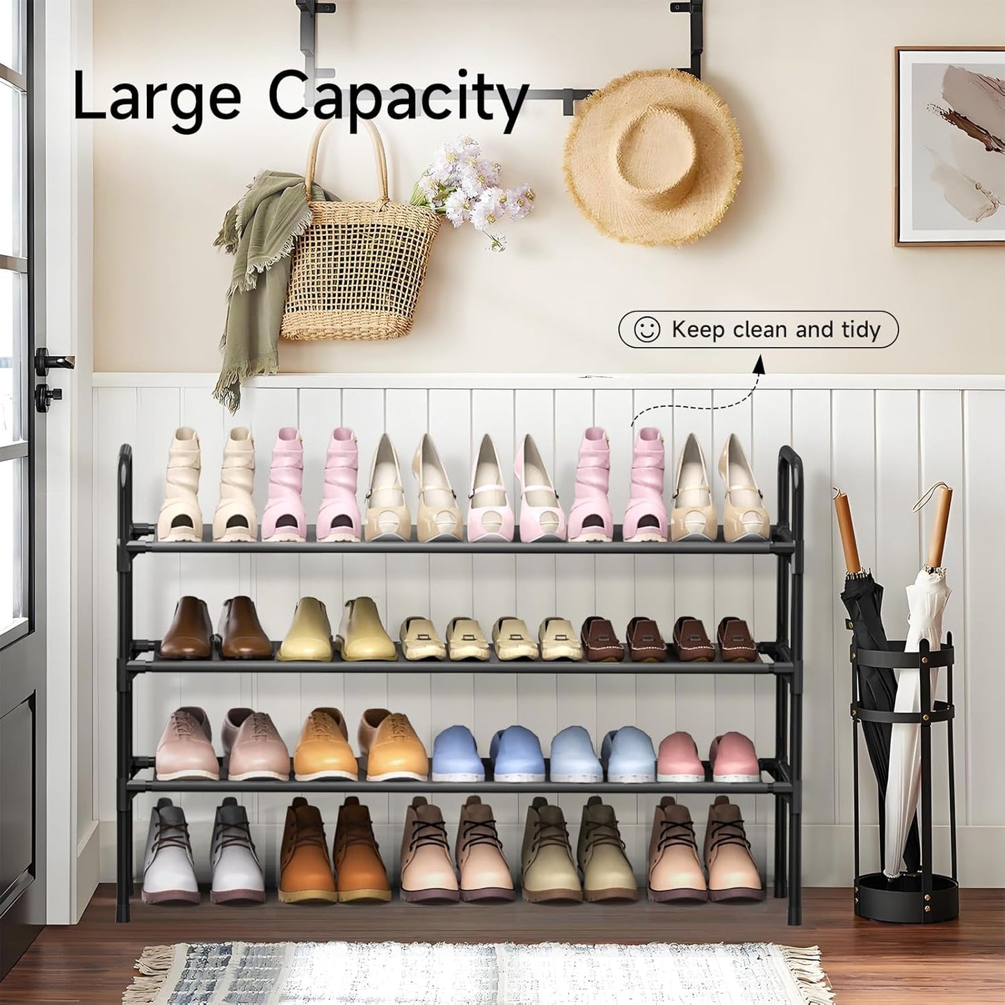 Closet 3 10.8 40.2 25.8 Long Shoe Rack for - Tier Shoe Organizer Storage for Entryway, Front Door Entrance, Metal