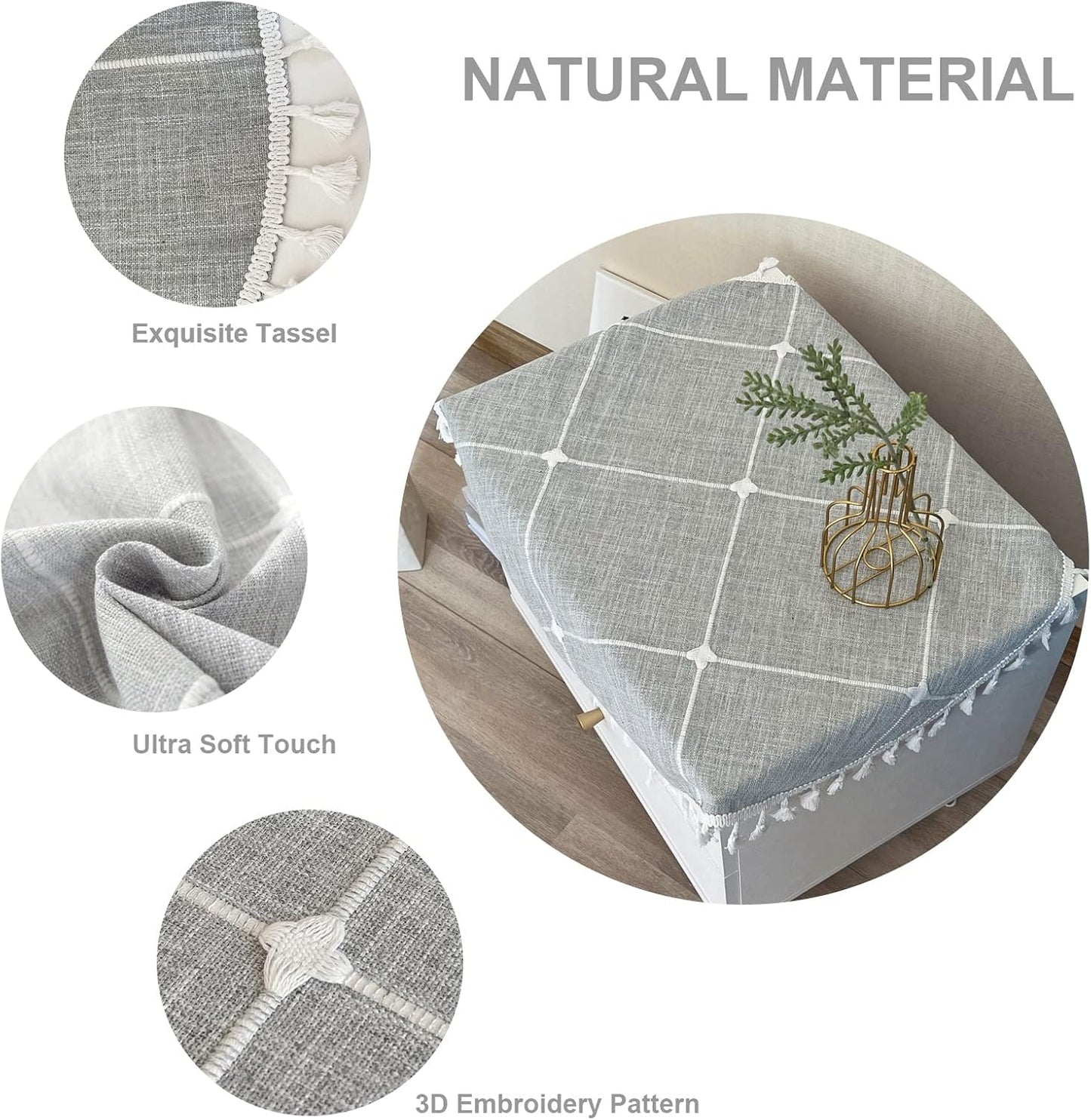24 Inch Round Small Tablecloth Cotton Linen Grey Lattice Dust-Proof Washable Doily Boho Farmhouse Decorator Table Cover