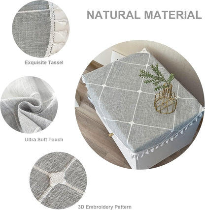 24 Inch Round Small Tablecloth Cotton Linen Grey Lattice Dust-Proof Washable Doily Boho Farmhouse Decorator Table Cover