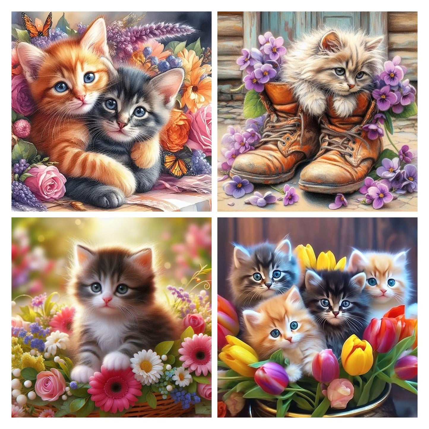 4 Pack Cat Diamond Art Kits for Adults,Full Drill 5D Diamond Painting Kits,Diamonds Dot Art Painting Craft Kits for Home Wall Decor 12 x 12inch