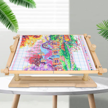 Rotated Table Embroidery Frame Stand - Adjustable Cross Stitch Scroll Frame, Beech Wood Quilting Frame Needlepoint Holder Stretch Bar for Stitching Sewing Craft