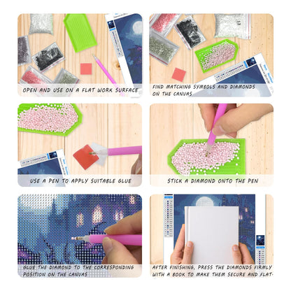 XUNLURY Dragon Diamond Art Kits 2 Pcs, Fantasy Neon Dragon Full Moon Castle Diamond Painting Kits for Adults Beginners, Full Drill Diamonds Dots for Home Decor, 9.8x11.8 Inch