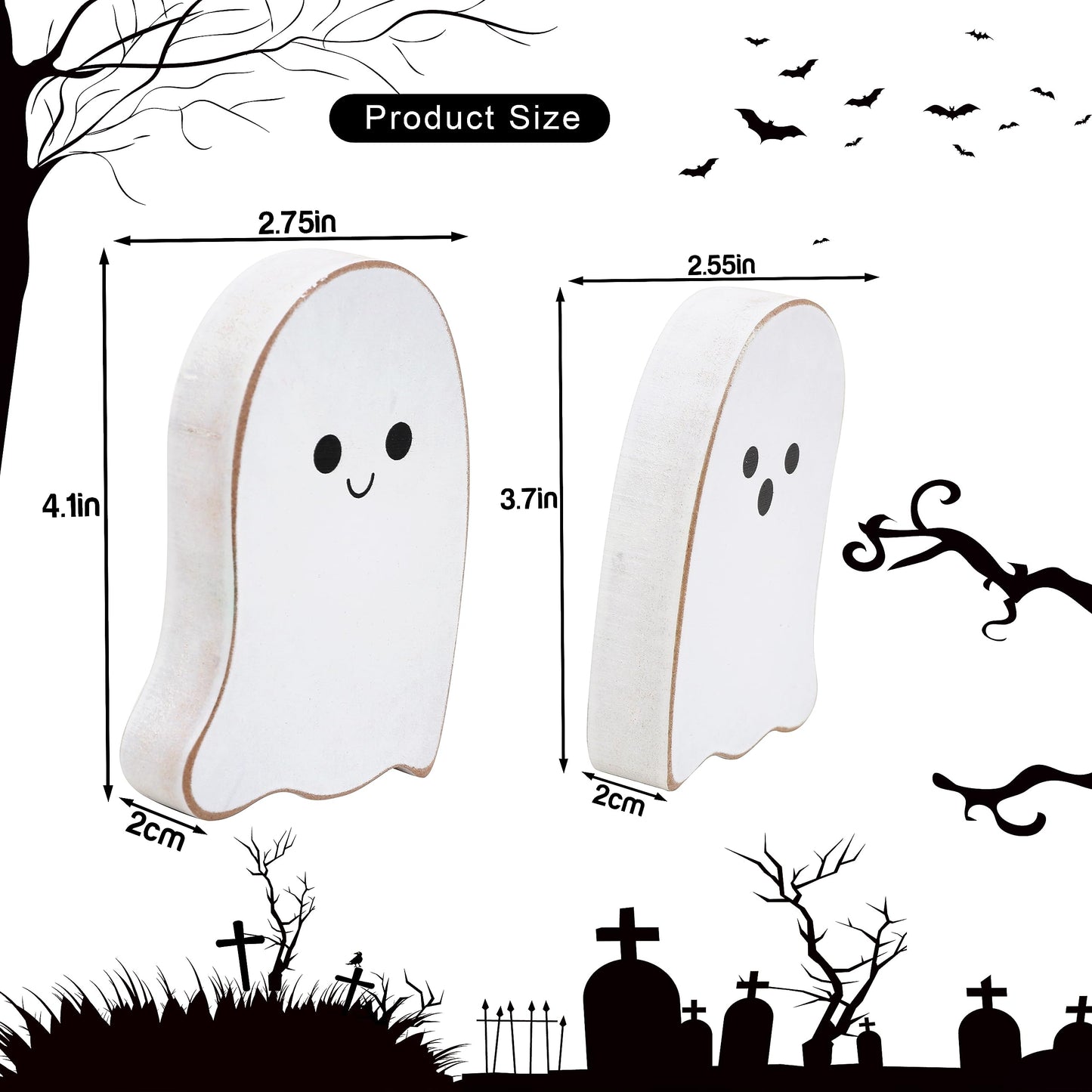 2 Pieces Halloween Decorations Wood Halloween Ghost Sign - Halloween Tiered Tray Decor, Distressed Wood Standing Ghost Sign for Halloween Party, Halloween Table Decor