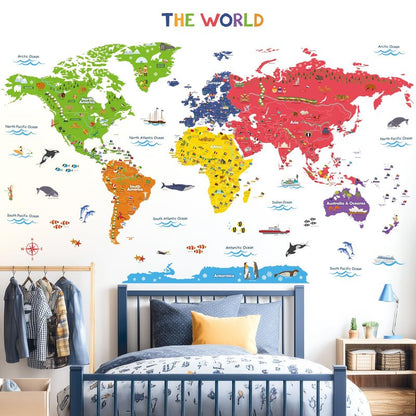 DECOWALL DL3-2212 XLarge World Kids Wall Stickers (59x40 inch) Decals Peel and Stick Removable for Nursery Bedroom Living Room Art murals Decorations