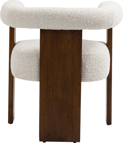 Meridian Furniture 562Cream-C Barrel Collection Mid-Century Modern Boucle Fabric Upholstered Dining Chair with Solid Wood Walnut Finish, Rich Cream Boucle Fabric, 27.5" W x 24" D x 28" H, Cream
