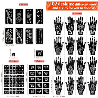 MuseLuxe Temporary Tattoos Stencils Kit,Temporary Tattoos Kit - 8 Pcs 4 Color(Brown,Black,Cherry red,Green), Ink with Gloves,DIY Body Art Painting for Women Men Adults Kids