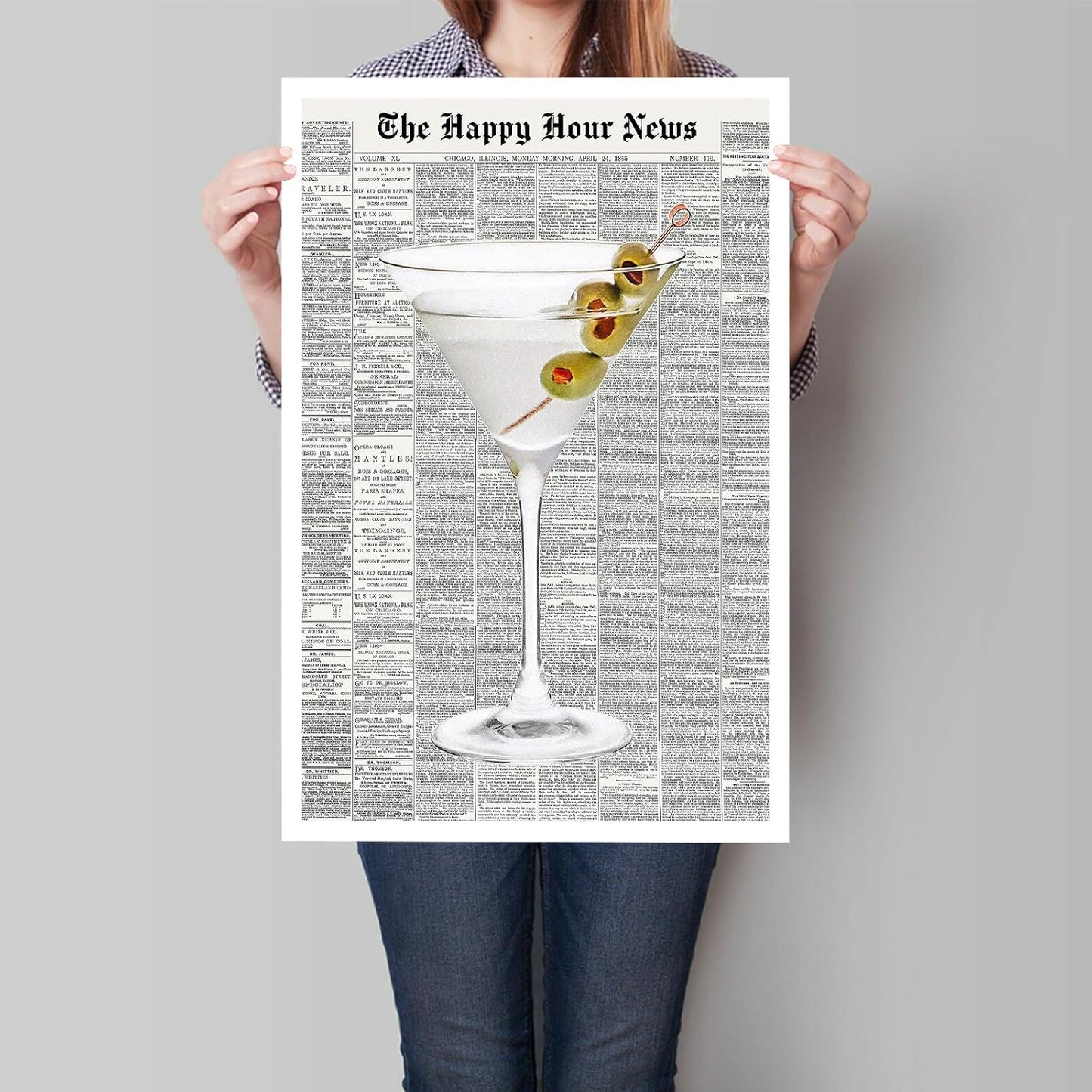 Generic 70's 16x24in Trendy Green Martini Canvas Wall Art Vintage Newspaper Retro Bar Cart Aesthetics Poster Funky