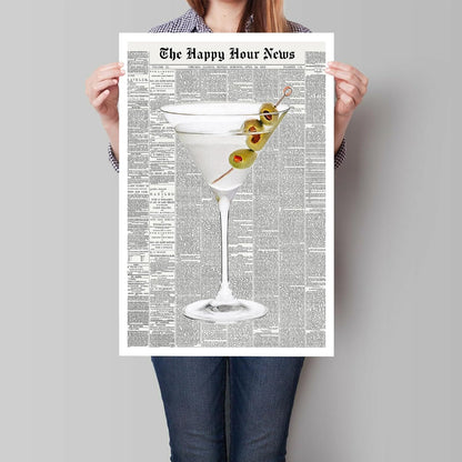 Generic 70's 16x24in Trendy Green Martini Canvas Wall Art Vintage Newspaper Retro Bar Cart Aesthetics Poster Funky