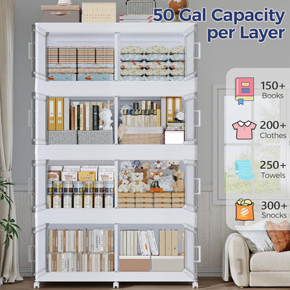ARXYNEL 250GAL Extra Large Storage Bins with Lid & Dividers, 1000Qt Stackable Closet Organizers with Drawers, Collapsible Storage Bins with Wheels, Folding Container for Home Kitchen, 5Pack White