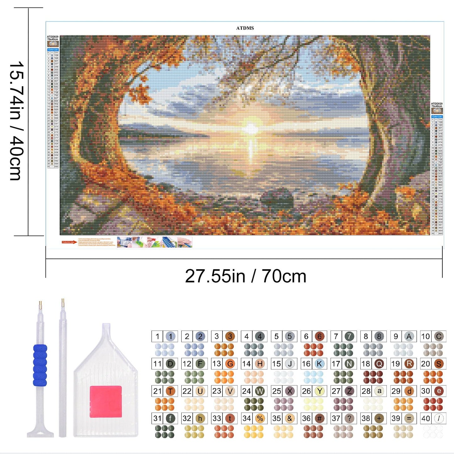 ATDMS Large Diamond Art Kits for Adults - 5D Landscape Diamond Painting Kits for Adults DIY Full Drill Diamond Painting Sunset Lake Gem Art Kits for Home Wall Decor 27.5x15.7 Inch