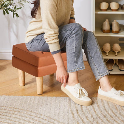 16.34" 12.4" W12.6" UHBD041J YMYNY Small Footstool Ottoman, Faux Leather Footrest with Sponge Padded Seat, Step Stool