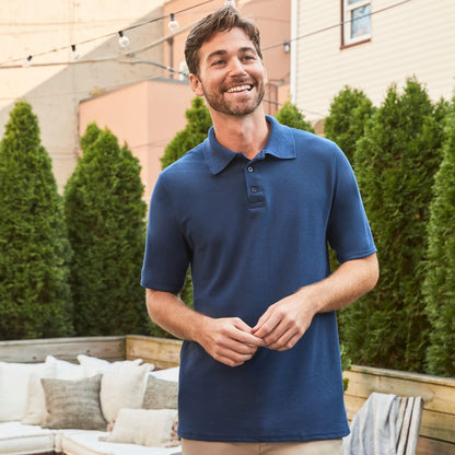 Hanes Mens Pique Short Sleeve Polo Shirt, Three-button Midweight For, Charcoal Heather, Small US