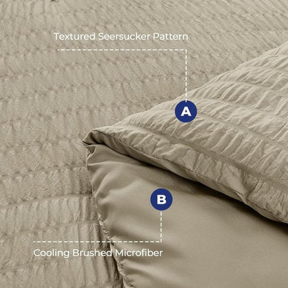 HYMOKEGE Queen Comforter Set - 7-Piece Seersucker Luxury Bedding Set for All Seasons | Includes Comforter, Sheets, Pillowcases & Shams