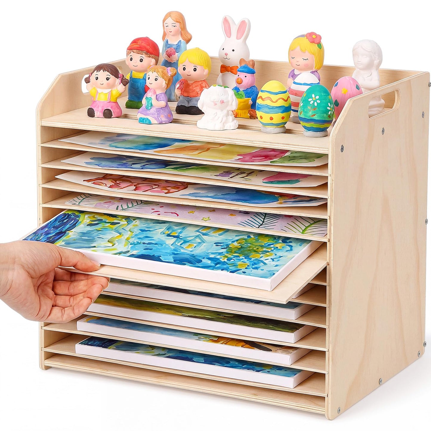 Hoteam Wooden Art Drying Rack with 12 Removable Shelves Canvas Art Paint Drying Rack Wood Tabletop Artwork Display Storage Racks for Home Artwork Studio Craft Room
